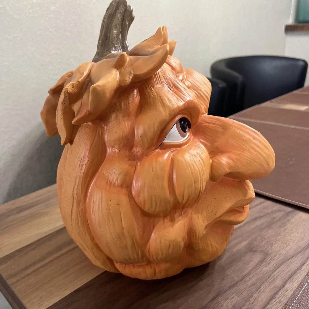 Martha Stewart Ugly Face Anthropomorphic Halloween Pumpkin with Leaves Figurine